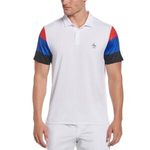 MSRP $80 Original Penguin Men's L White Tennis Shirt Color Block Red Blue Black